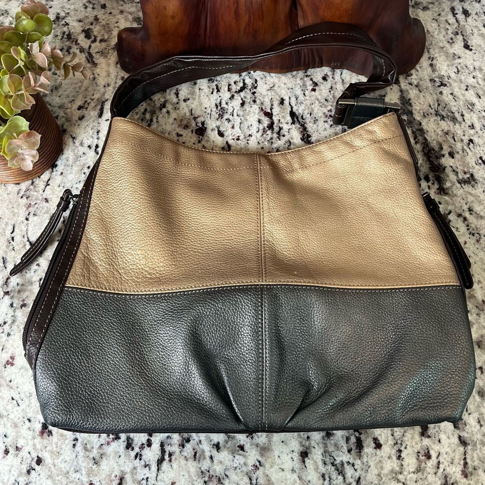 Tignanello Metallic Leather Two-Tone Hobo Bag in - Picture 6 of 13